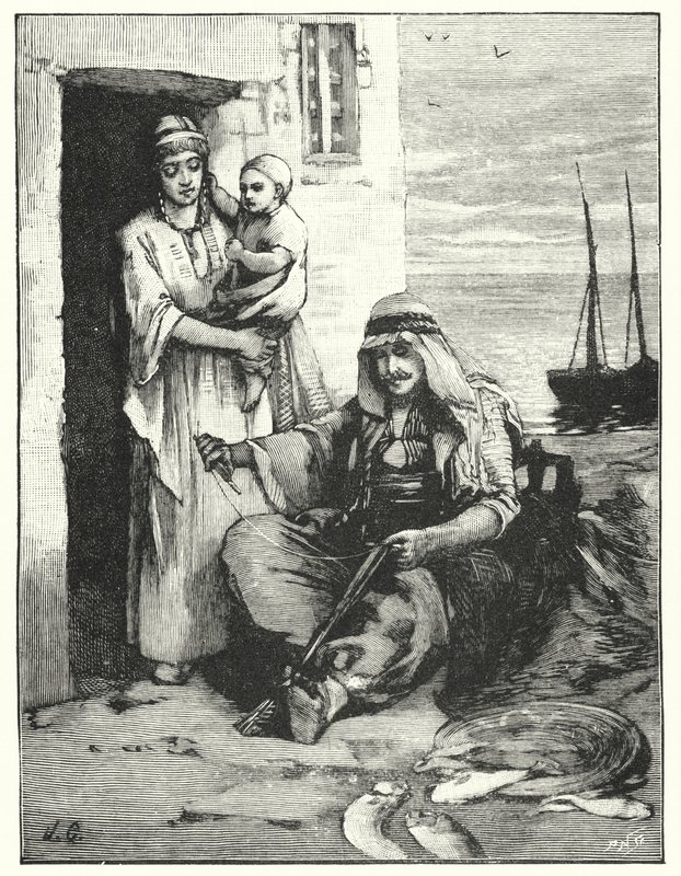 Rybak naprawiający swoje sieci, Morze Tyberiadzkie (litos) autorstwa Henry Andrew Harper