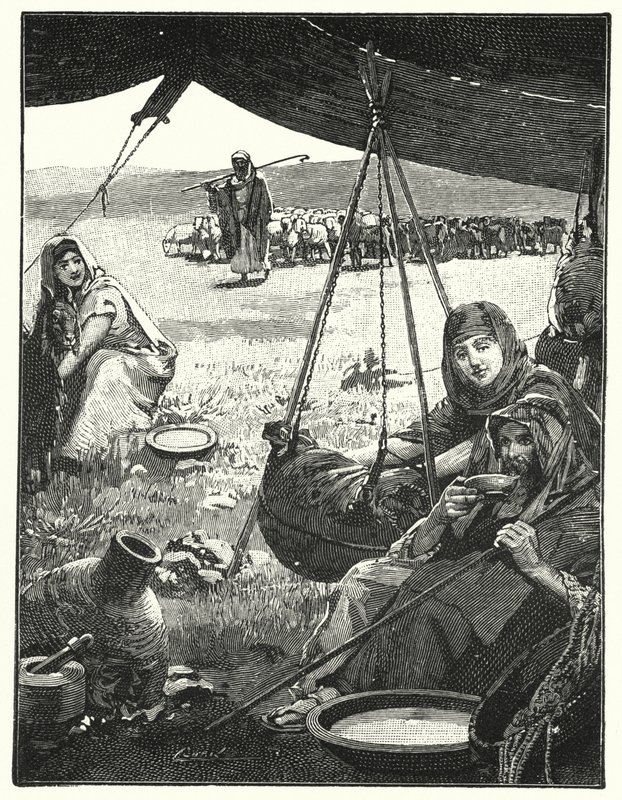 Życie namiotowe na Wschodzie, ubijanie mleka (lito) autorstwa Henry Andrew Harper