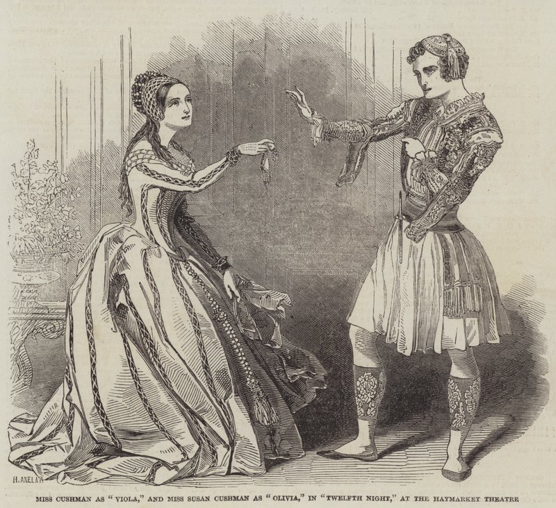 Panna Cushman jako Viola i panna Susan Cushman jako Olivia w Twelfth Night w teatrze Haymarket autorstwa Henry Anelay