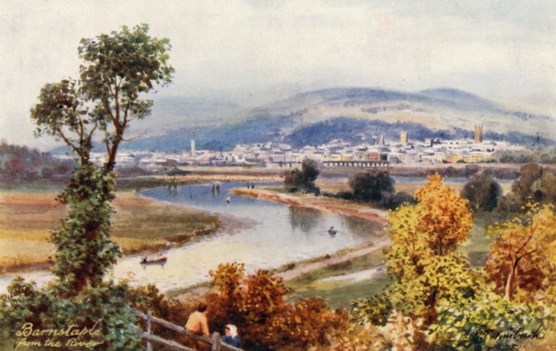 Barnstaple, od strony rzeki (kolorowa litografia) autorstwa Henry B. (after) Wimbush