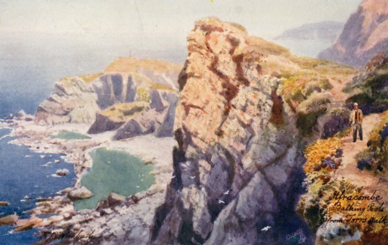 Zatoczki kąpielowe z Torrs Walk, Ilfracombe (kolorowa litografia) autorstwa Henry B. (after) Wimbush