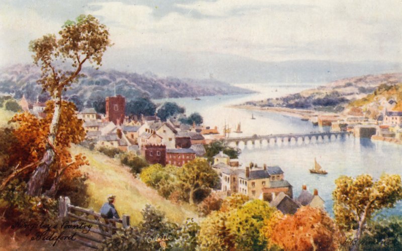 Bideford i Bridge (kolorowa litografia) autorstwa Henry B. (after) Wimbush
