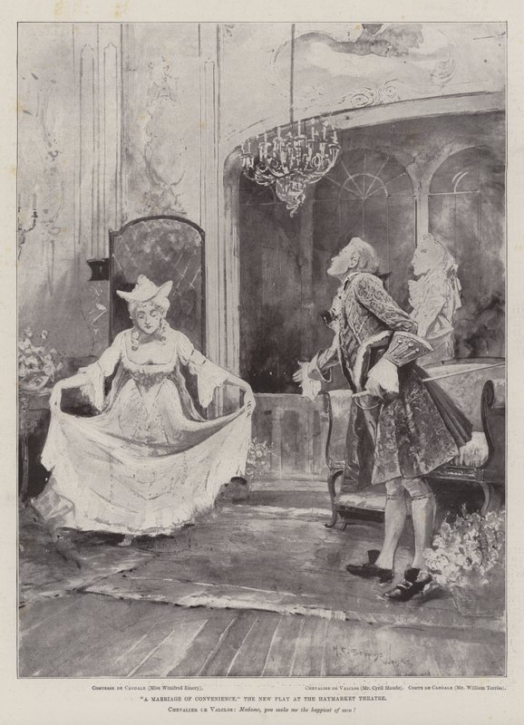 Małżeństwo z rozsądku, nowa sztuka w Haymarket Theatre autorstwa Henry Charles Seppings Wright