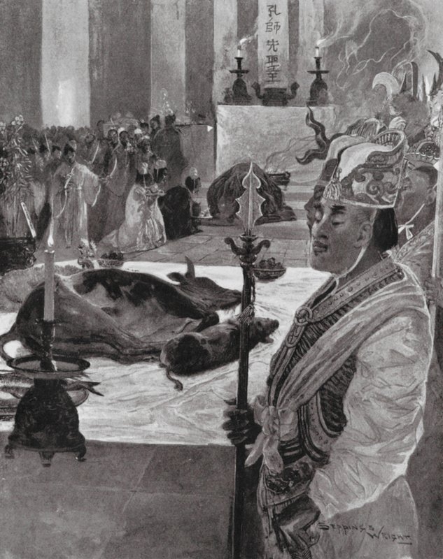 Ofiara w świątyni konfucjańskiej (litografia) autorstwa Henry Charles Seppings Wright