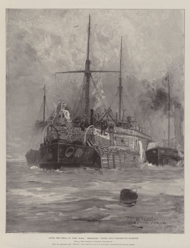 Po próbie ognia HMS Belleisle zaholował do Portsmouth Harbor autorstwa Henry Charles Seppings Wright