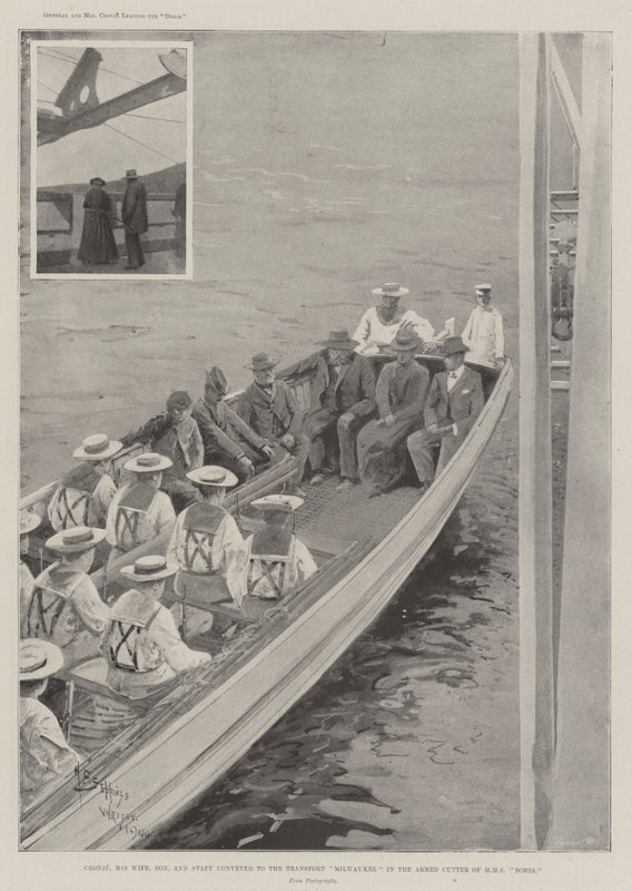 Cronje, jego żona, syn i personel przewiezieni do Transport Milwaukee uzbrojonym kutrem HMS Doris autorstwa Henry Charles Seppings Wright