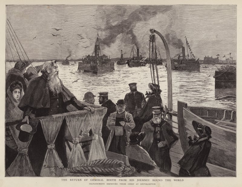 Generał William Booth, brytyjski założyciel Armii Zbawienia, powracający do Southampton po swoim światowym tournee autorstwa Henry Charles Seppings Wright