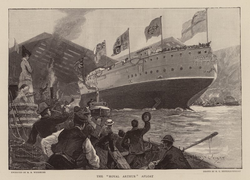 HMS Royal Arthur na powierzchni (grawerunek) autorstwa Henry Charles Seppings Wright
