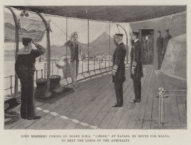Lord Rosebery na pokładzie HMS Caesar w Neapolu, w drodze na Maltę, aby spotkać się z Lordami Admiralicji autorstwa Henry Charles Seppings Wright