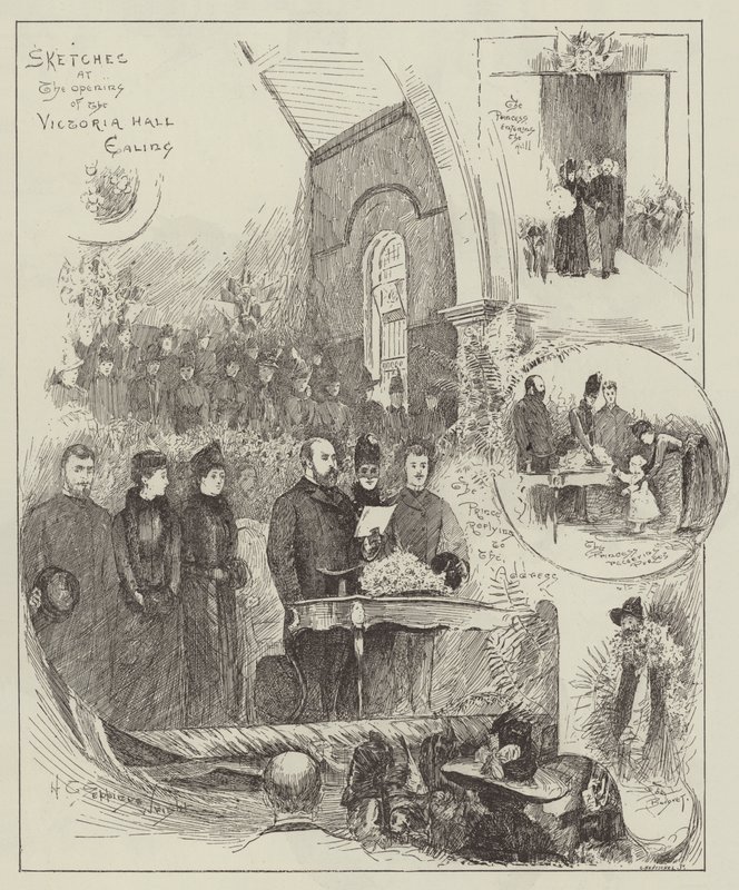 Szkice z okazji otwarcia Victoria Hall, Ealing autorstwa Henry Charles Seppings Wright