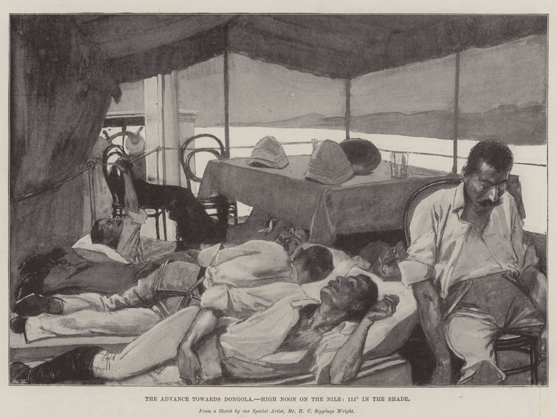 Natarcie w kierunku Dongoli, w samo południe nad Nilem, 115° w cieniu autorstwa Henry Charles Seppings Wright