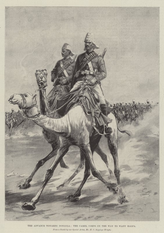 Natarcie na Dongolę, Korpus Wielbłądów w drodze do Wady Halfa autorstwa Henry Charles Seppings Wright