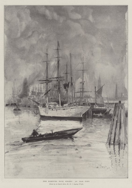 Strajk w Hamburgu, bezczynny port autorstwa Henry Charles Seppings Wright
