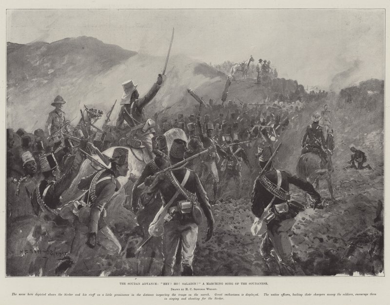 Natarcie Sudanu, Hej! Ho! Saladyn! marszowa pieśń Sudańczyków autorstwa Henry Charles Seppings Wright