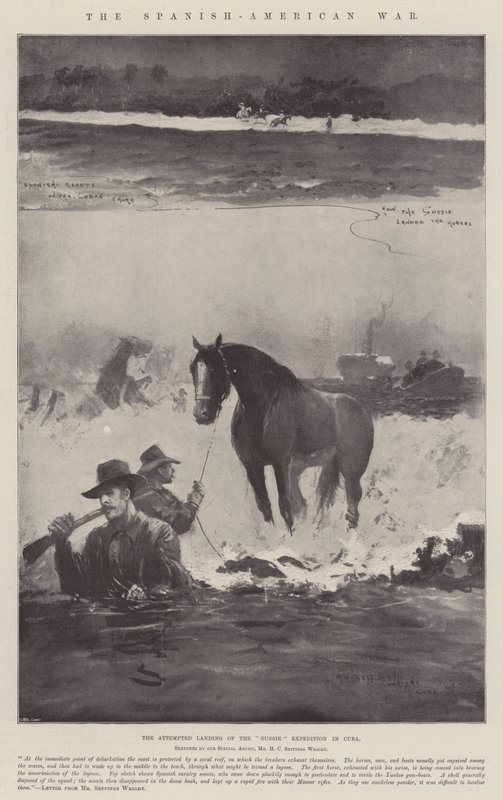 Wojna hiszpańsko-amerykańska, próba lądowania ekspedycji Gussie na Kubie autorstwa Henry Charles Seppings Wright