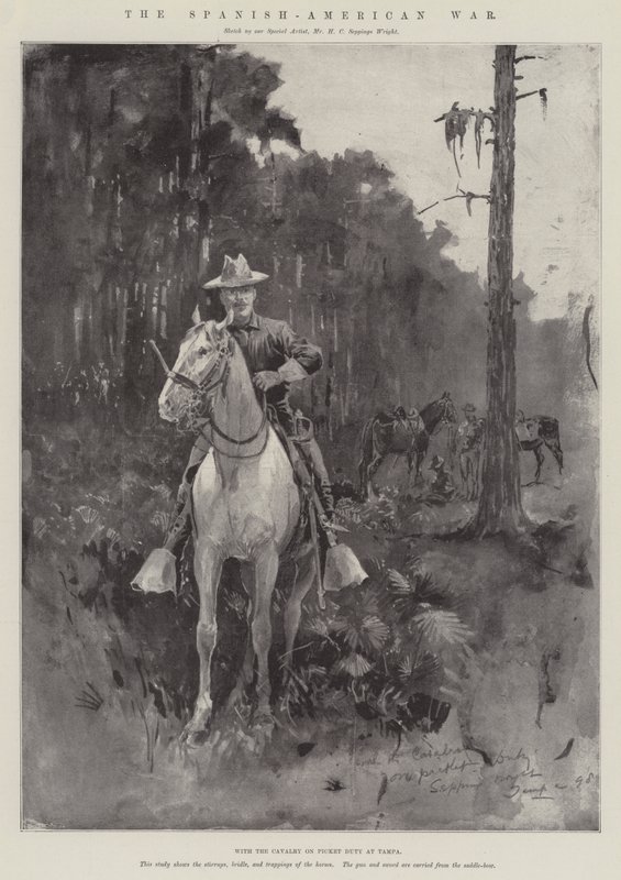 Wojna hiszpańsko-amerykańska z Kawalerią Picket Duty w Tampie (grawerowanie) autorstwa Henry Charles Seppings Wright