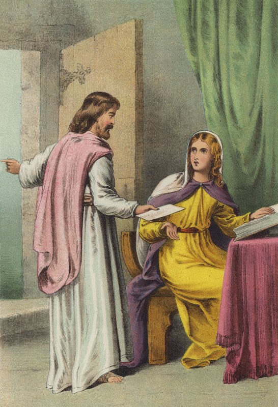 Christiana otrzymuje przesłanie (chromolitho) autorstwa Henry Courtney Selous