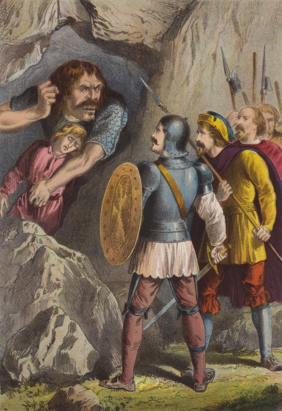 Giant Slay-dobry i słaby umysł (chromolitho) autorstwa Henry Courtney Selous