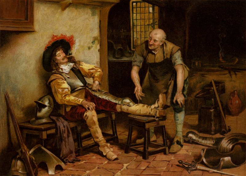 A Splendid Fit, mężczyzna wyposażony w zbroję (chromolitho) autorstwa Henry Gillard (after) Glindoni