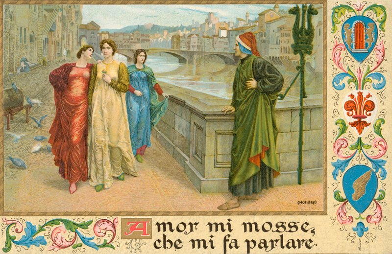 Włoski poeta Dante Alighieri i Beatrice Portinari (chromolitho) autorstwa Henry Holiday