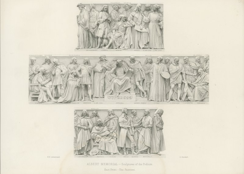 Rzeźby na podium Albert Memorial autorstwa Henry Hugh Armstead