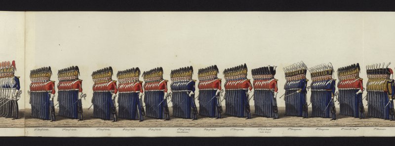 Część panoramicznego widoku całego konduktu pogrzebowego Artura, księcia Wellington (kolorowa akwatinta) autorstwa Henry Jr and Sala Alken