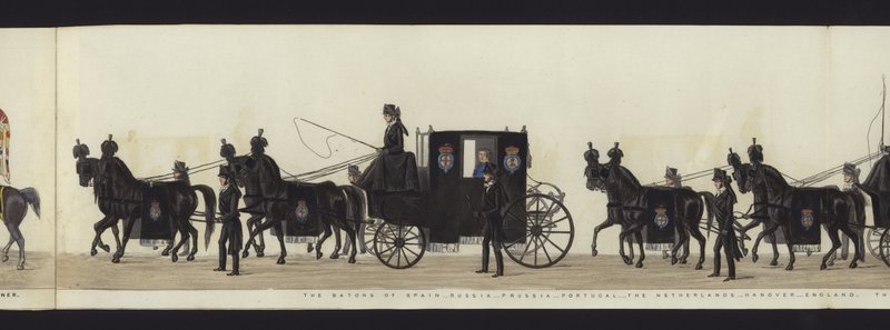 Część panoramicznego widoku całego konduktu pogrzebowego Artura, księcia Wellington (kolorowa akwatinta) autorstwa Henry Jr and Sala Alken