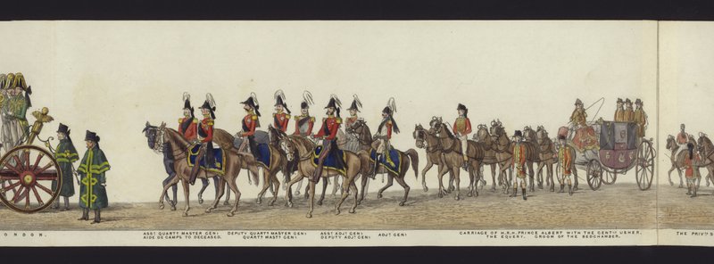 Część panoramicznego widoku całego konduktu pogrzebowego Artura, księcia Wellington (kolorowa akwatinta) autorstwa Henry Jr and Sala Alken