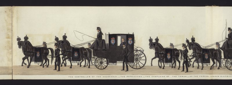 Część panoramicznego widoku całego konduktu pogrzebowego Artura, księcia Wellington (kolorowa akwatinta) autorstwa Henry Jr and Sala Alken