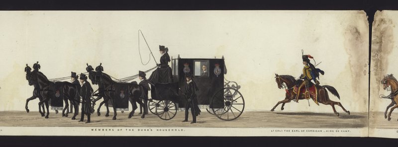 Część panoramicznego widoku całego konduktu pogrzebowego Artura, księcia Wellington (kolorowa akwatinta) autorstwa Henry Jr and Sala Alken