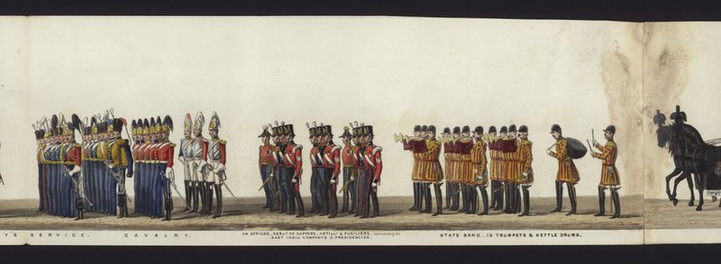 Część panoramicznego widoku całego konduktu pogrzebowego Artura, księcia Wellington (kolorowa akwatinta) autorstwa Henry Jr and Sala Alken