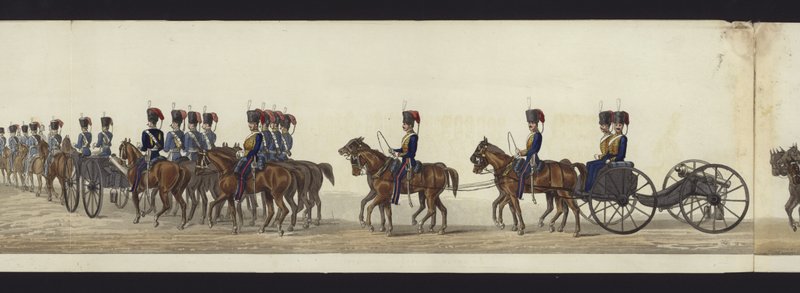 Część panoramicznego widoku całego konduktu pogrzebowego Artura, księcia Wellington (kolorowa akwatinta) autorstwa Henry Jr and Sala Alken