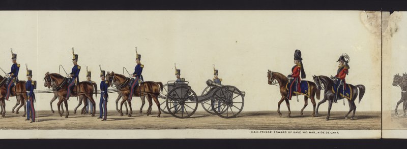 Część panoramicznego widoku całego konduktu pogrzebowego Artura, księcia Wellington (kolorowa akwatinta) autorstwa Henry Jr and Sala Alken