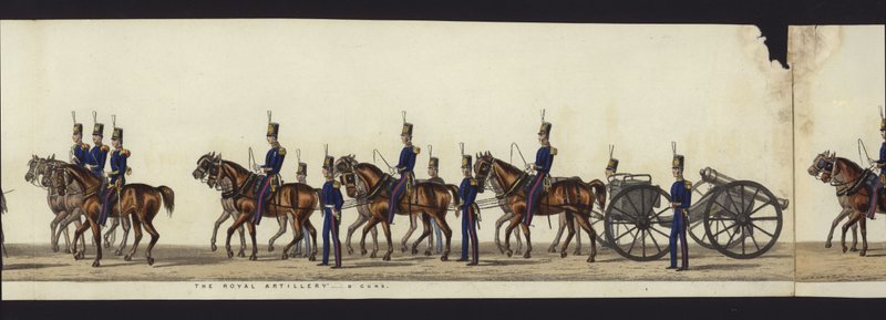 Część panoramicznego widoku całego konduktu pogrzebowego Artura, księcia Wellington (kolorowa akwatinta) autorstwa Henry Jr and Sala Alken