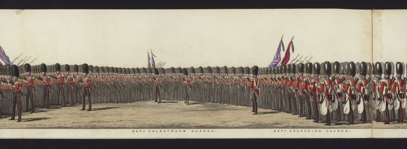 Część panoramicznego widoku całego konduktu pogrzebowego Artura, księcia Wellington (kolorowa akwatinta) autorstwa Henry Jr and Sala Alken