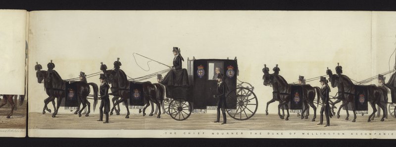 Część panoramicznego widoku całego konduktu pogrzebowego Artura, księcia Wellington (kolorowa akwatinta) autorstwa Henry Jr and Sala George Augustus Alken