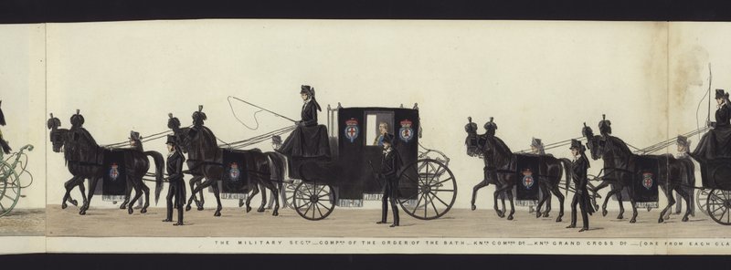 Część panoramicznego widoku całego konduktu pogrzebowego Artura, księcia Wellington (kolorowa akwatinta) autorstwa Henry Jr and Sala George Augustus Alken