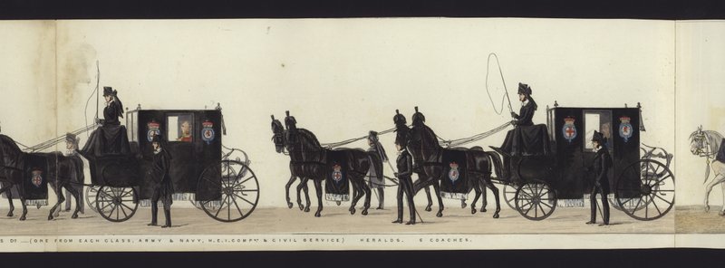 Część panoramicznego widoku całego konduktu pogrzebowego Artura, księcia Wellington (kolorowa akwatinta) autorstwa Henry Jr and Sala George Augustus Alken