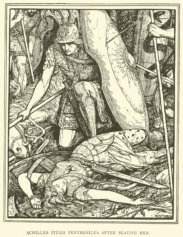 Achilles lituje się nad Pentesileą po jej zabiciu. autorstwa Henry Justice Ford
