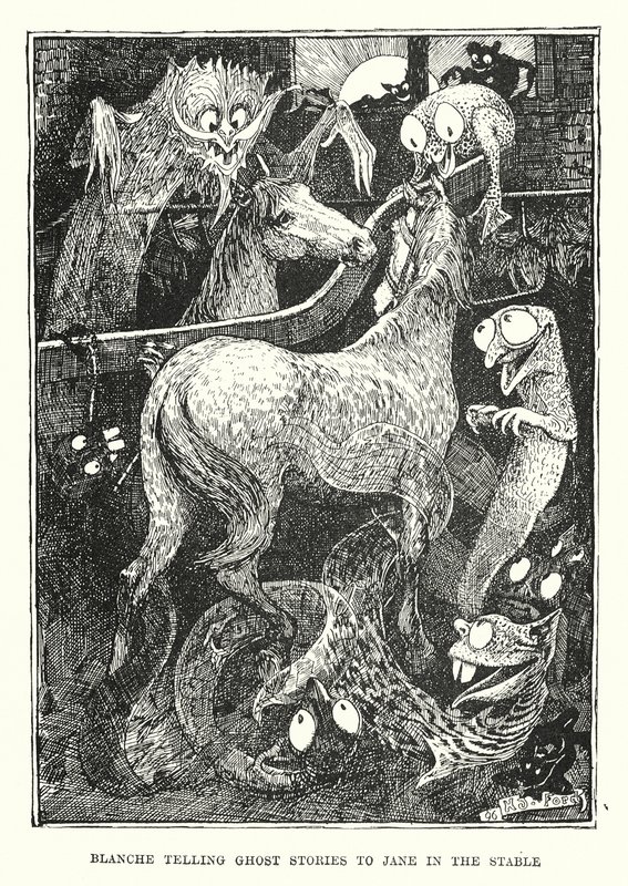 Blanche opowiadająca Jane historie o duchach w stajni (rycina) autorstwa Henry Justice Ford