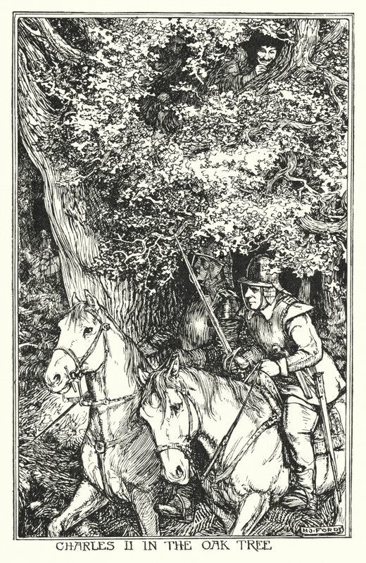 Karol II w dębie (lito) autorstwa Henry Justice Ford