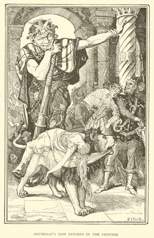 Lew Grumedana aportuje do księżniczki (grawerowanie) autorstwa Henry Justice Ford