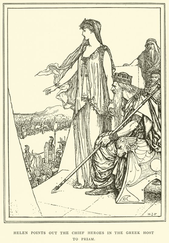Helen wskazuje Priamowi głównych bohaterów w greckiej armii autorstwa Henry Justice Ford