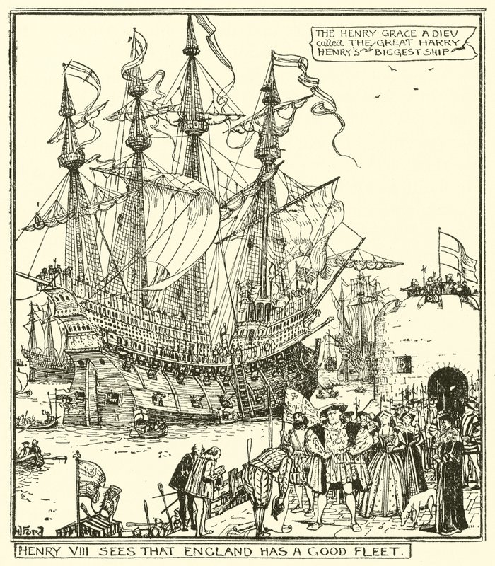 Henryk VIII widzi, że Anglia ma Dobrą Flotę autorstwa Henry Justice Ford