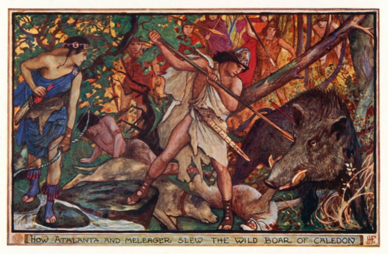 Jak Atalanta i Meleager zabili dzika z Caledon (kolor lito) autorstwa Henry Justice Ford