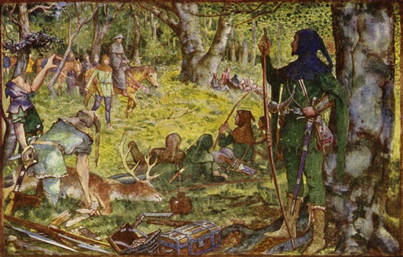 Jak król, przebrany za opata, odwiedził Robina pod Greenwood Tree autorstwa Henry Justice Ford