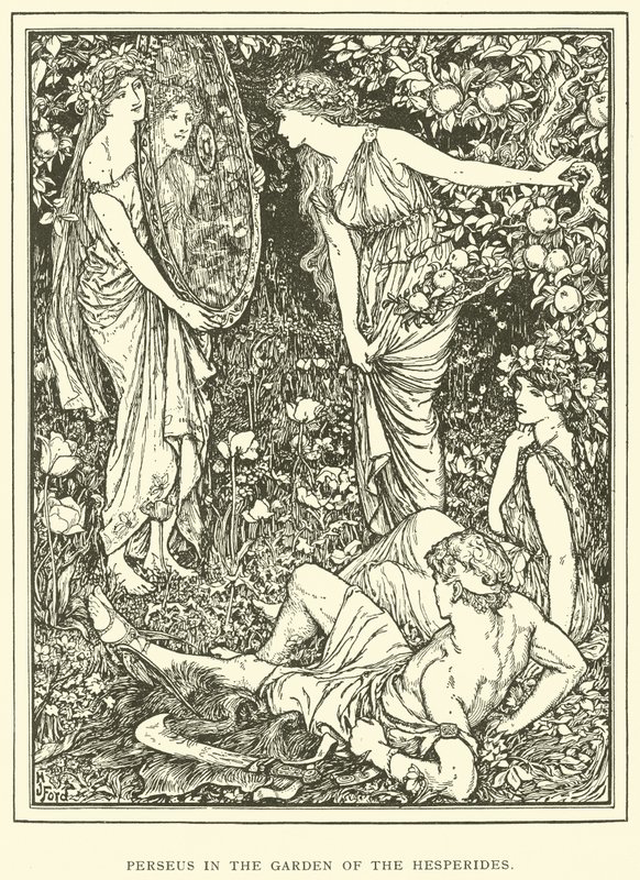 Perseusz w Ogrodzie Hesperyd autorstwa Henry Justice Ford