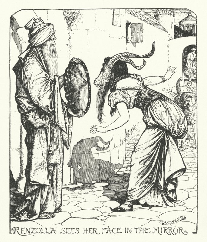 Renzolla widzi swoją twarz w lustrze (rycina) autorstwa Henry Justice Ford