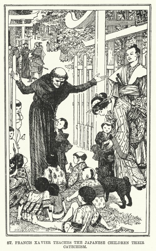 Św. Franciszek Ksawery uczy japońskie dzieci katechizmu (lito) autorstwa Henry Justice Ford