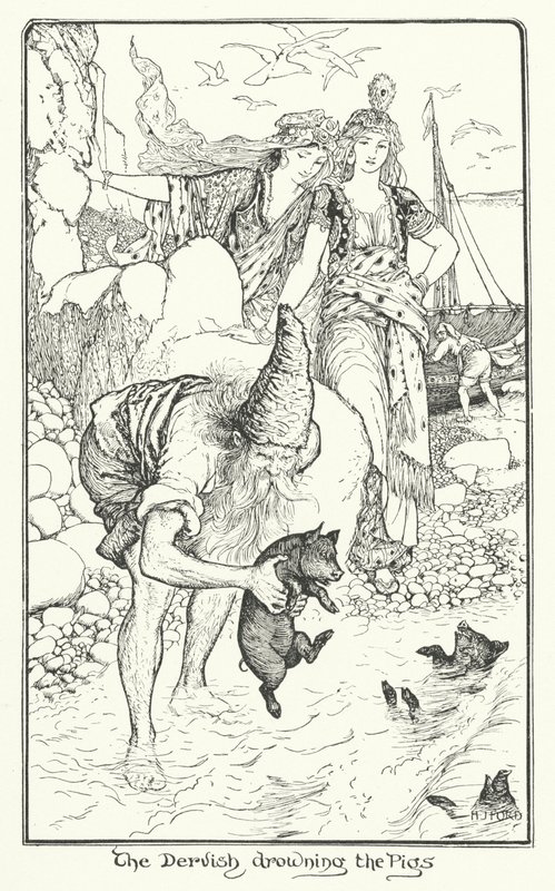 Derwisz tonący świnie (rycina) autorstwa Henry Justice Ford